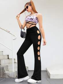 SHEIN ICON Celana Memotong Plain Seksi - Hitam - View 3