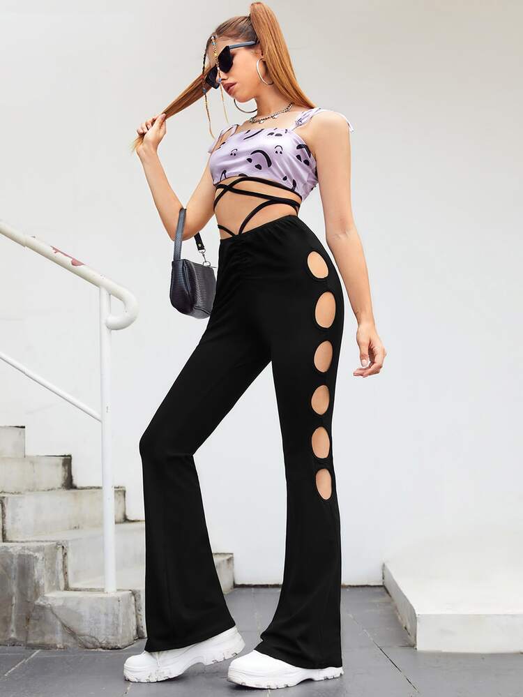 SHEIN ICON Quần Cắt ra màu trơn Gợi cảm - màu đen - Xem 3