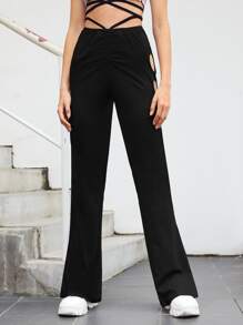 SHEIN ICON Celana Memotong Plain Seksi - Hitam - View 4