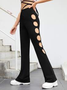 SHEIN ICON Celana Memotong Plain Seksi - Hitam - View 5