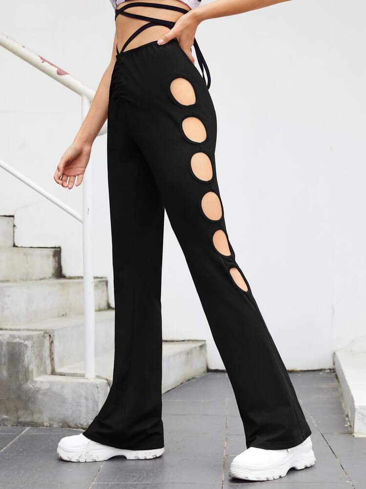 SHEIN ICON Quần Cắt ra màu trơn Gợi cảm - màu đen - Xem 5