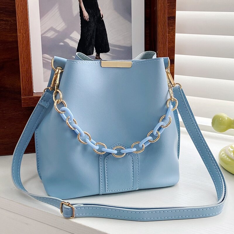 

Chain Handle Satchel Bag, Blue