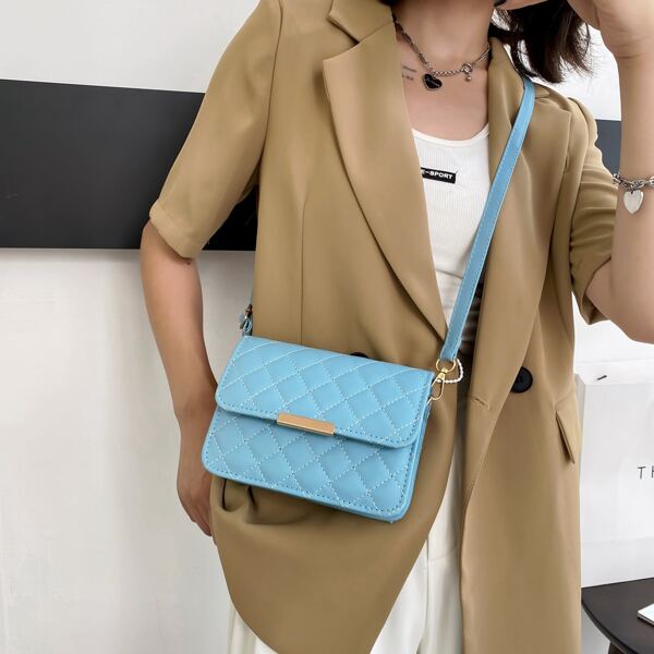 

Minimalist Quilted Crossbody Bag, Blue