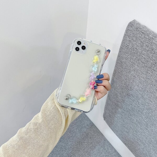 

Clear Phone Case With Heart Hand Strap, Dusty blue
