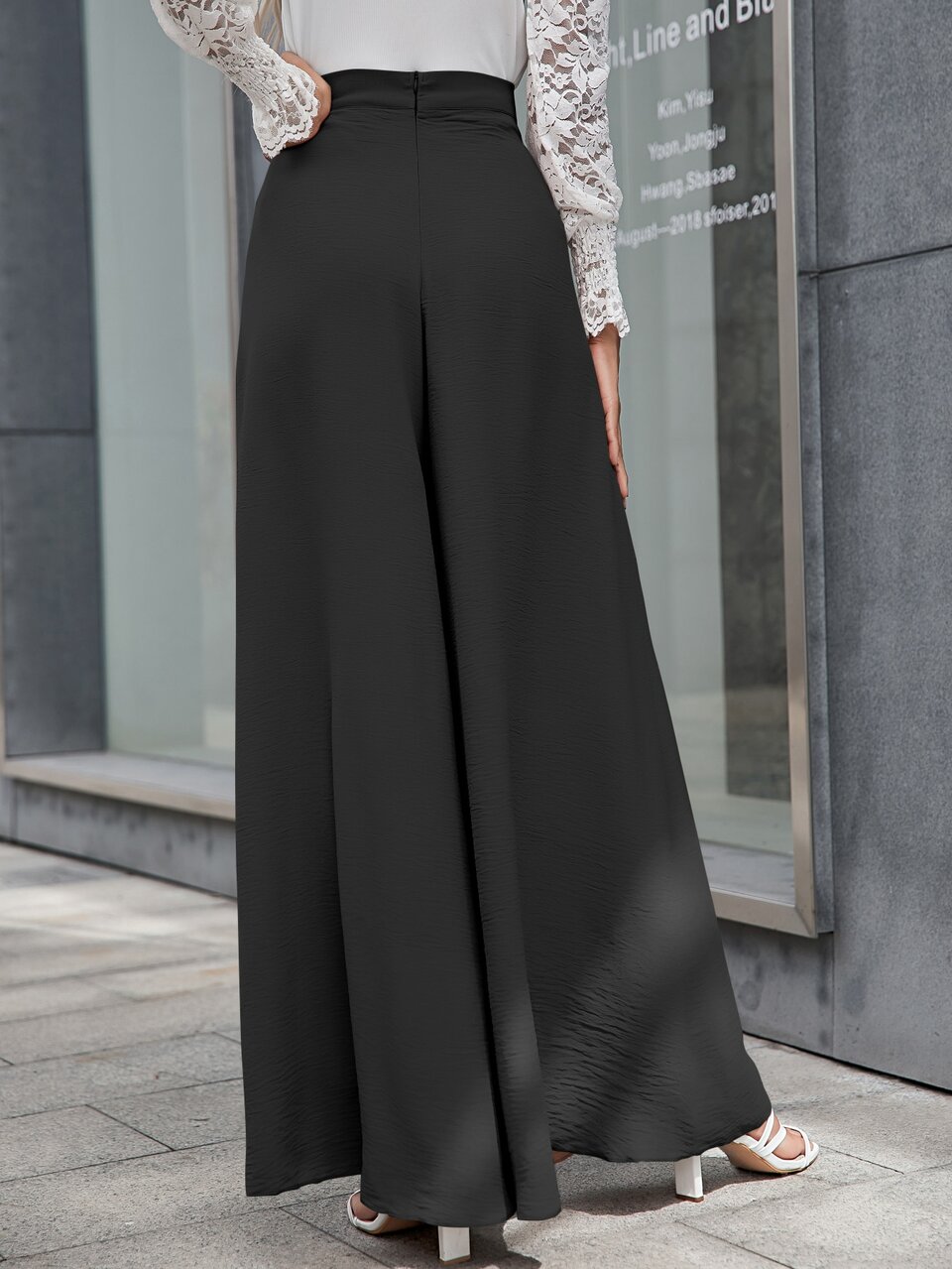 Slant Pockets Zipper Fly Palazzo Pants Fall Cloth For Women