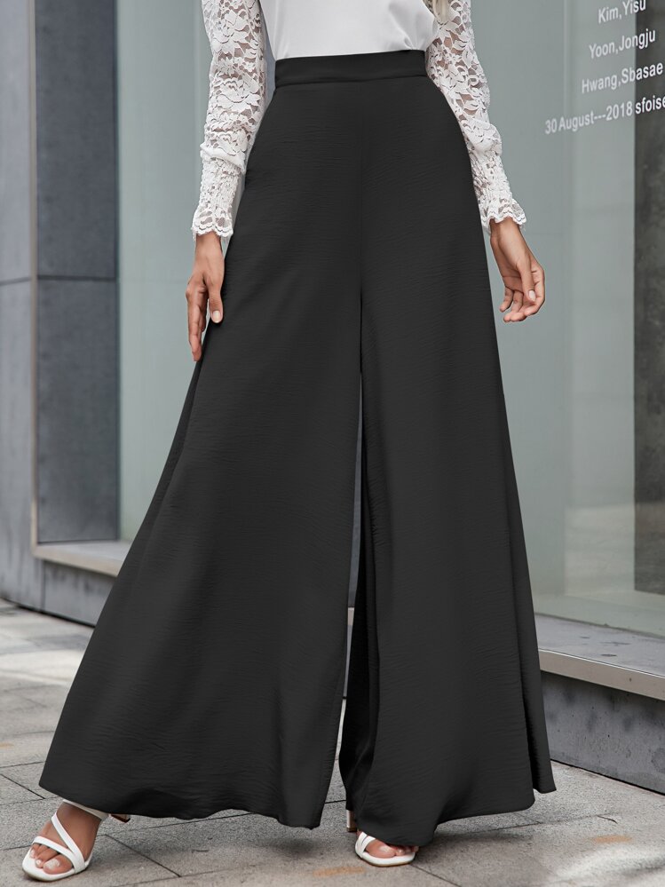 Chiquease Slant Pockets Zipper Fly Palazzo Pants Fall Cloth For Women - Black - View 6