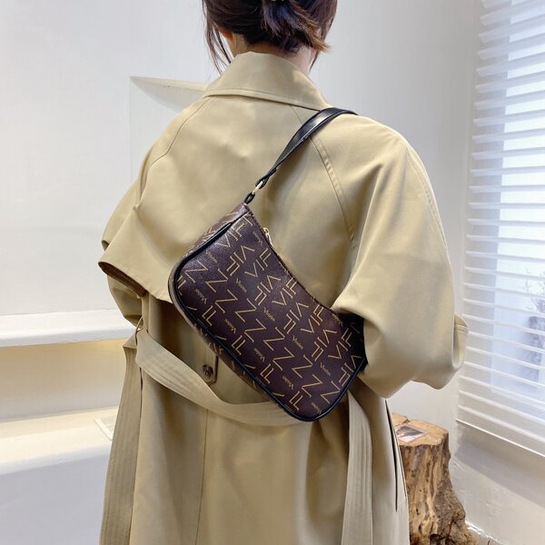 

Letter Graphic Baguette Bag, Brown