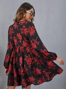 SHEIN VCAY Floral Lantern Sleeve Dress - Multicolor - View 2