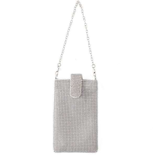 

Rhinestone Decor Chain Clutch Bag, Silver