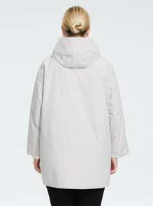 Cộng với kích thước da báo lót vai thả dây kéo có mũ trùm đầu đôi mặt đệm áo khoác - Màu be - Xem 2