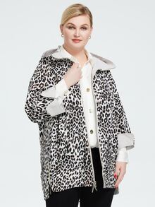 Cộng với kích thước da báo lót vai thả dây kéo có mũ trùm đầu đôi mặt đệm áo khoác - Màu be - Xem 5