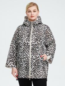 Cộng với kích thước da báo lót vai thả dây kéo có mũ trùm đầu đôi mặt đệm áo khoác - Màu be - Xem 6