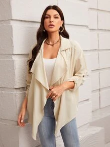SHEIN Roll Tab Sleeve Open Front Coat - Apricot - View 1