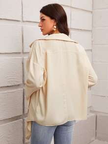 SHEIN Roll Tab Sleeve Open Front Coat - Apricot - View 2