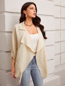 SHEIN Roll Tab Sleeve Open Front Coat - Apricot - View 3