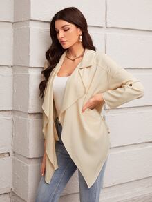 SHEIN Roll Tab Sleeve Open Front Coat - Apricot - View 4