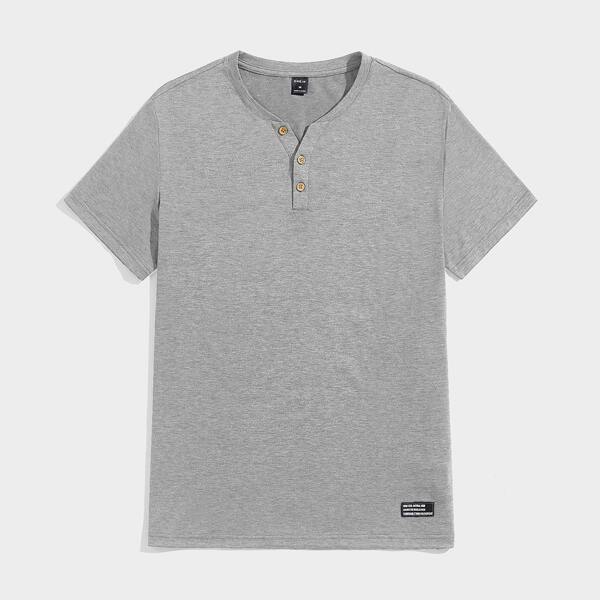 

Men Button Half Placket Tee, Light grey