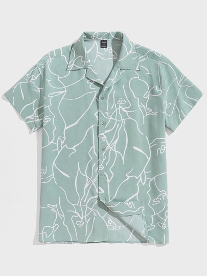 Guys Lapel Collar Graphic Print Shirt