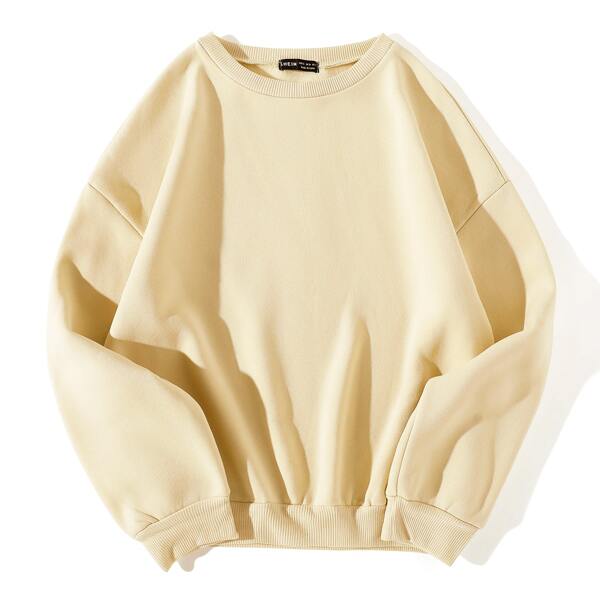 

Solid Drop Shoulder Pullover, Apricot