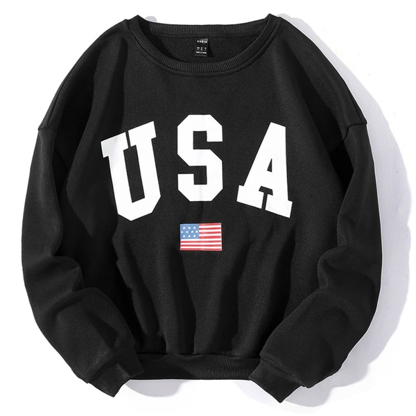 

American Flag & Letter Graphic Pullover, Black