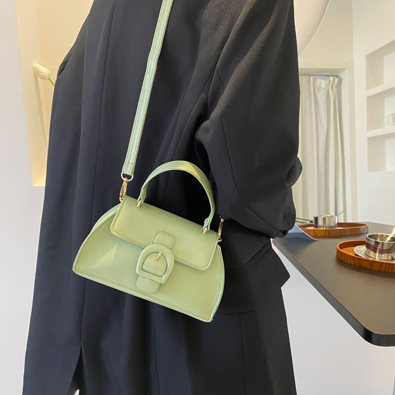 

Buckle Decor Satchel Bag, Green