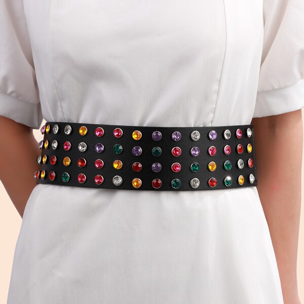 

Rhinestone Decor Belt, Black
