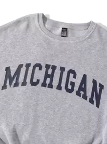 SHEIN Unity Letter Graphic Drop Shoulder Thermal Pullover - Light Grey - View 3