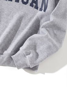 SHEIN Unity Letter Graphic Drop Shoulder Thermal Pullover - Light Grey - View 4