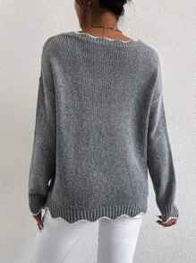 Chiquease Drop Shoulder Scallop Trim Jumper - Grey - View 2