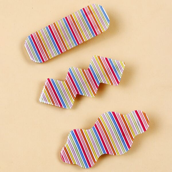 

3pcs Striped Hair Clip, Multicolor
