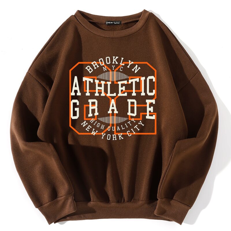 

Letter Graphic Drop Shoulder Thermal Pullover, Chocolate brown