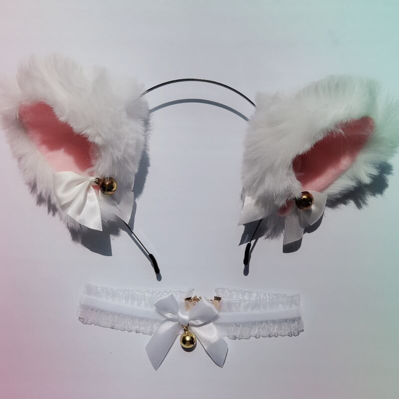 

1pc Ear Decor Headband & 1pc Bow Decor Choker, White