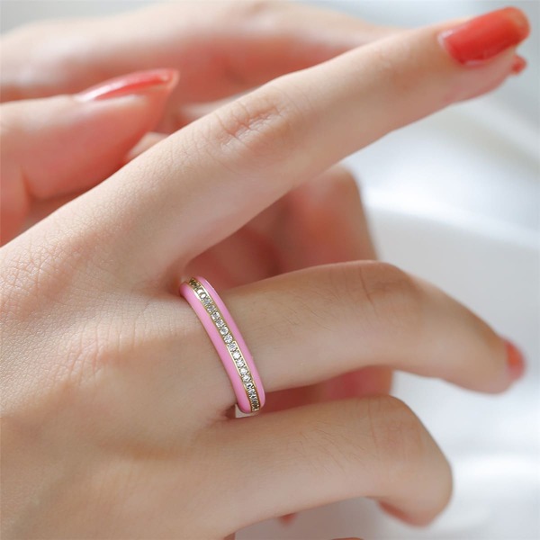 

18K Gold Plated Zircon Decor Cuff Ring, Pink