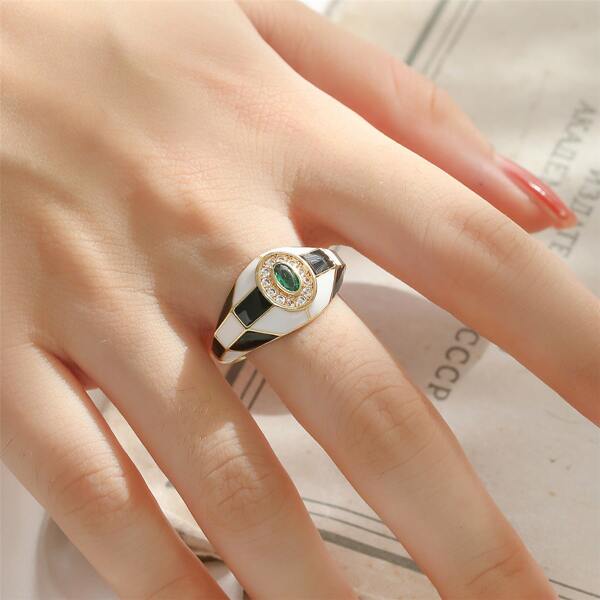 

18K Gold Plated Zircon Decor Cuff Ring, Multicolor