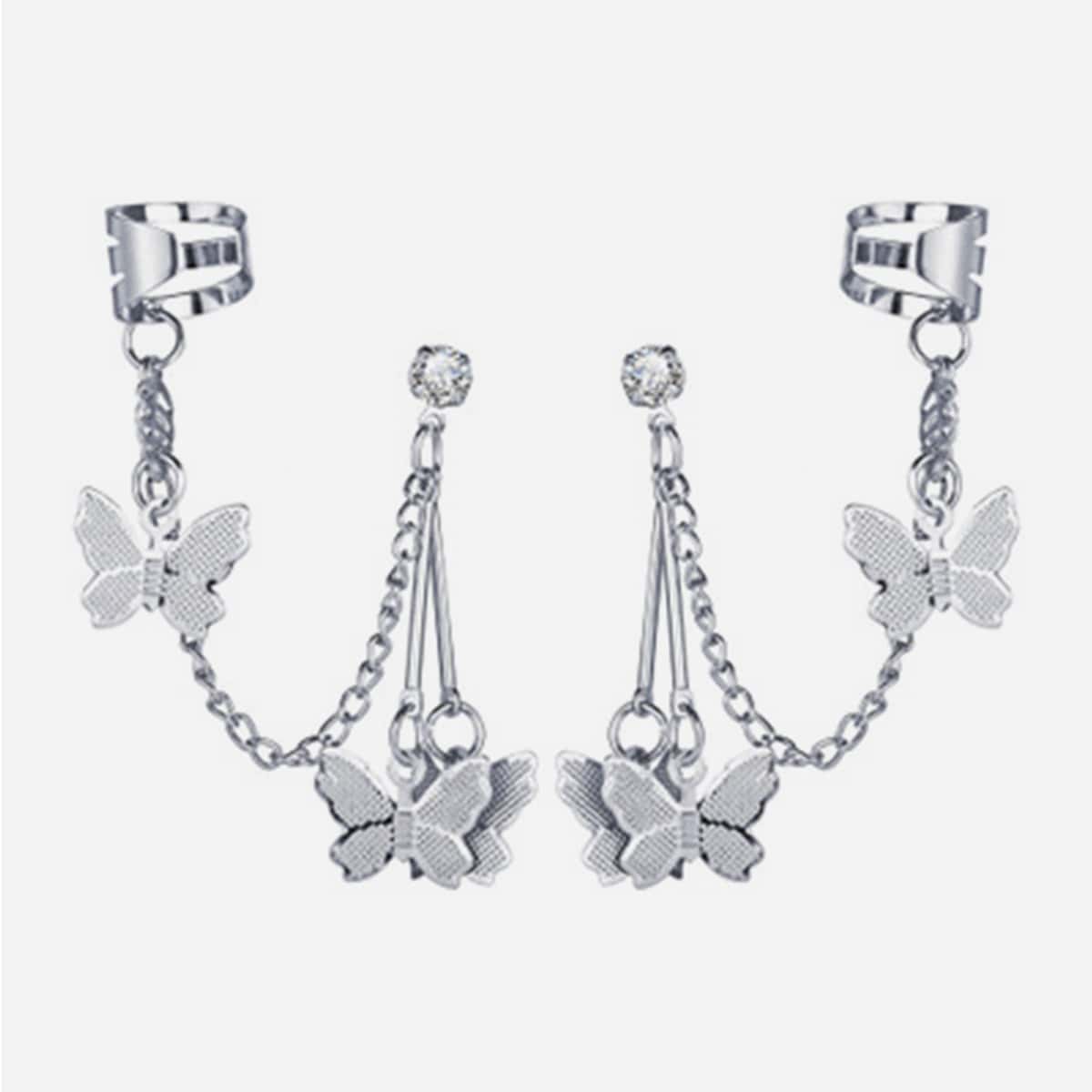 

Butterfly Drop Earrings, Silver