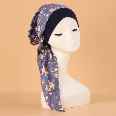 Flower Print Long Tail Head Wrap