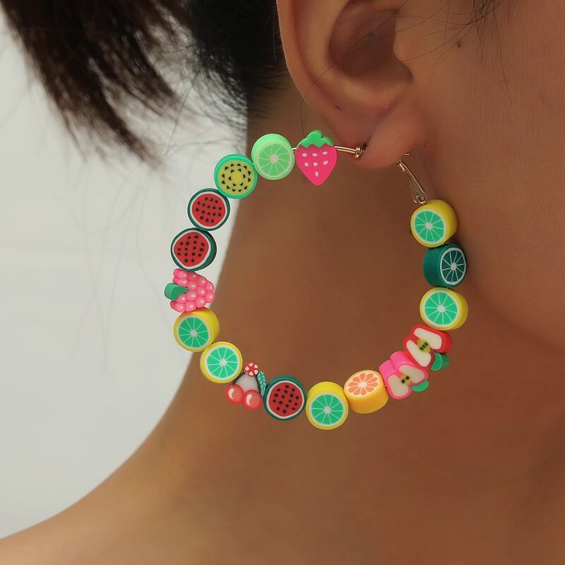 

Fruit Beaded Hoop Earrings, Multicolor