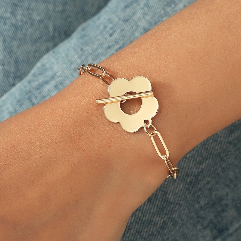 

1pc Flower Chain Bracelet, Gold