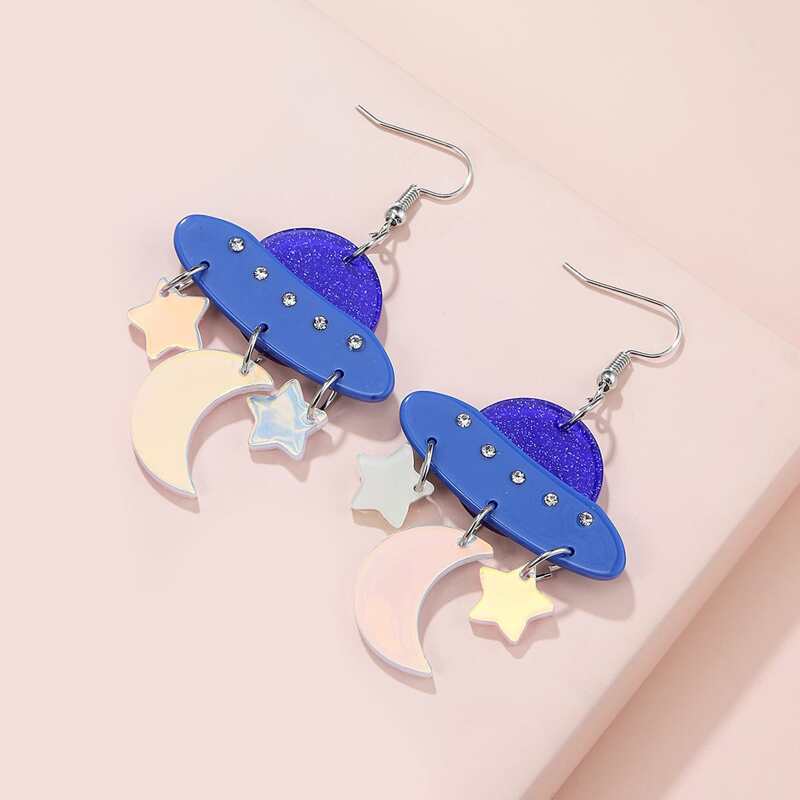 

Spaceship Charm Earrings, Blue