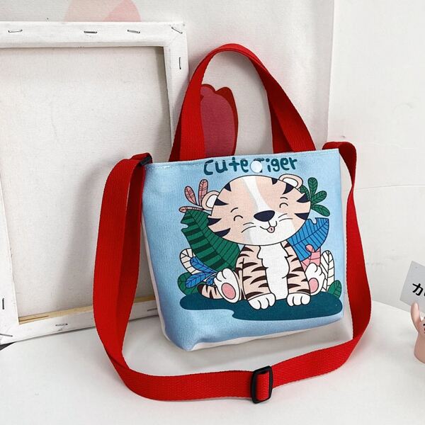 

Kids Letter & Tiger Graphic Satchel Bag, Multicolor