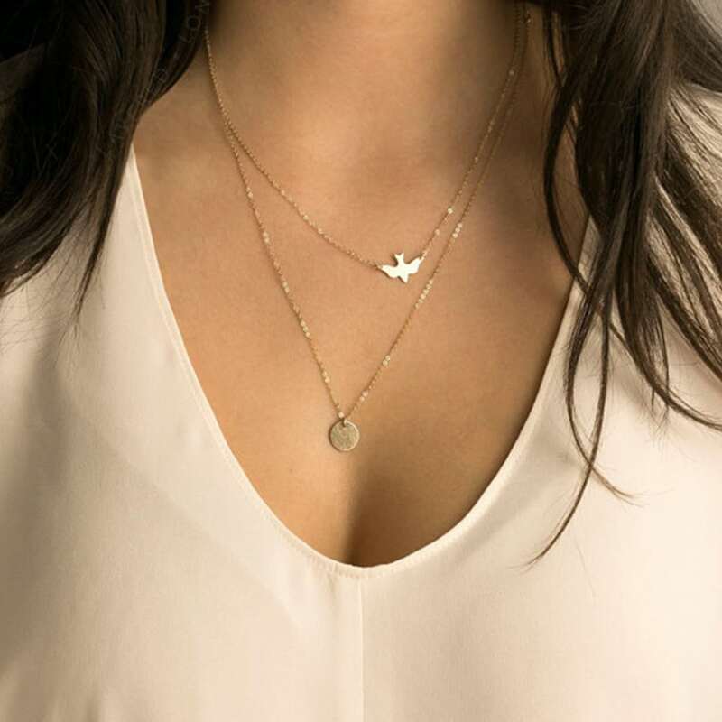 

Geo Pendant Layered Chain Necklace, Gold