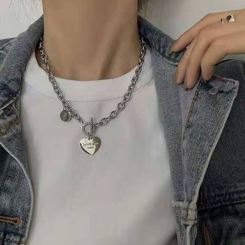 

Heart Decor Chain Necklace, Silver