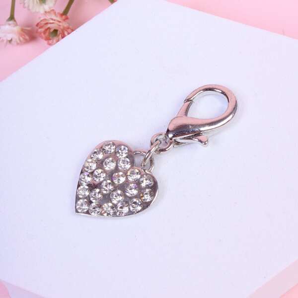

1pc Rhinestone Heart Pet ID Tag, Silver