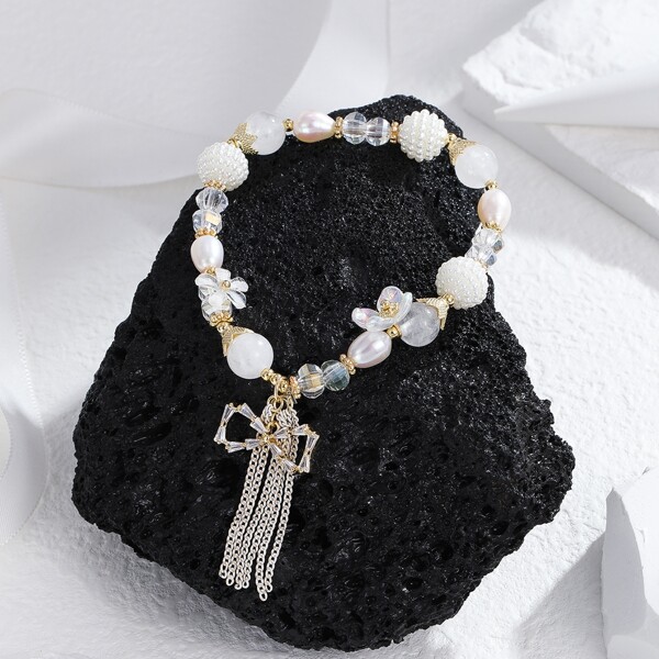 

14K Gold Plated Pearl Bracelet, White