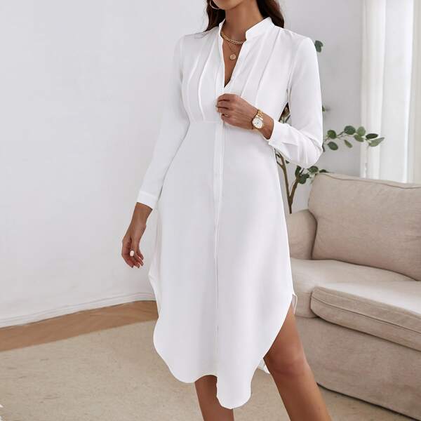 

Curved Hem Shirt Dress, White