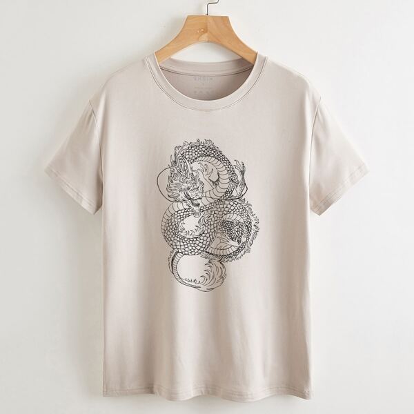 

Chinese Dragon Print Tee, Apricot
