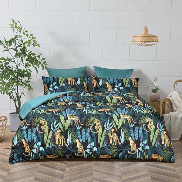 

Tropical & Leopard Pattern Duvet Cover Set Without Filler, Multicolor