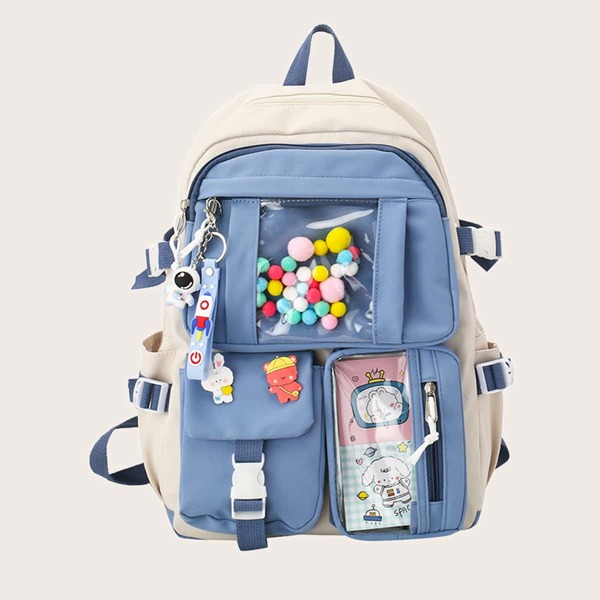 

Kids Two Tone Large Capacity School Bag, Blue and white