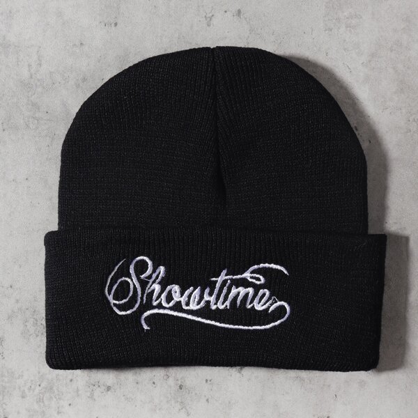 

Letter Embroidered Beanie, Black