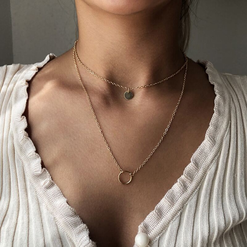 

Geo Pendant Layered Chain Necklace, Gold